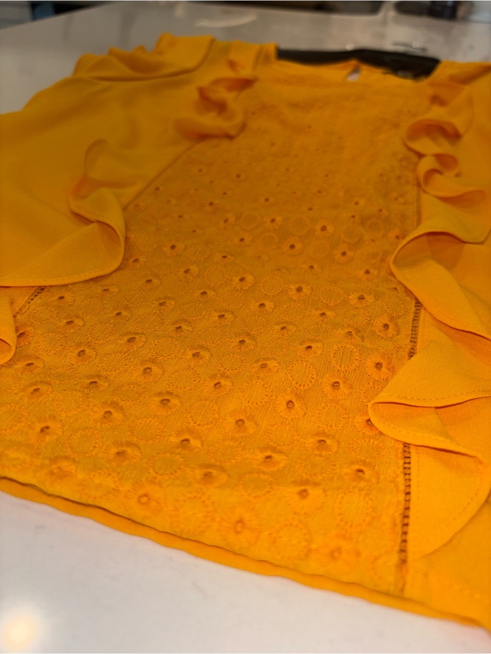 Express Yellow Ruffle Eyelet Front Blouse - Picture 4 of 4